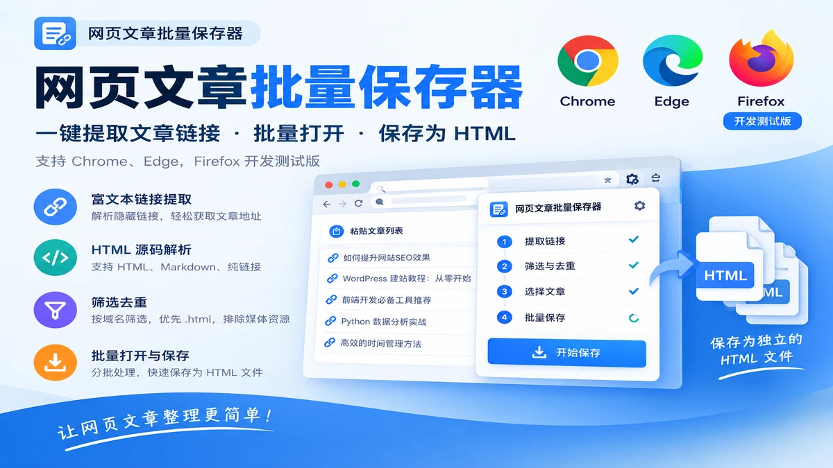 网页文章批量保存器下载扩展组件:支持Chrome、Edge 批量保存 HTML 网页工具
